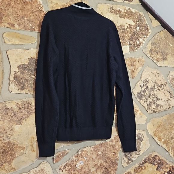 Perry Ellis Black Waffle Knit Long Sleeve Pullover 1/4 Zip Sweater Sz M New - Picture 2 of 14